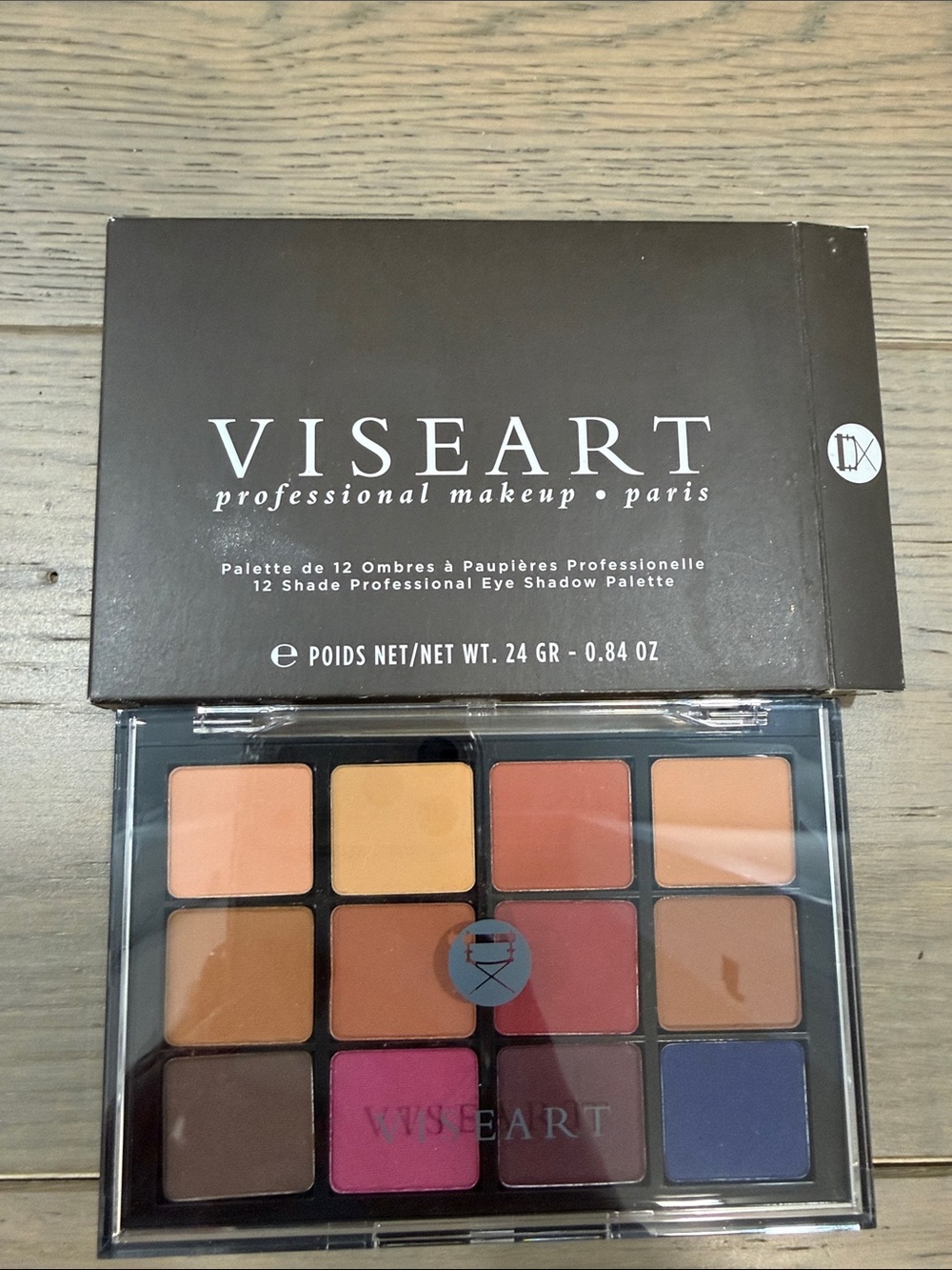 Viseart 12-Color Eyeshadow Palette — Peach, Gold, Brown, Pink & Blue Mix